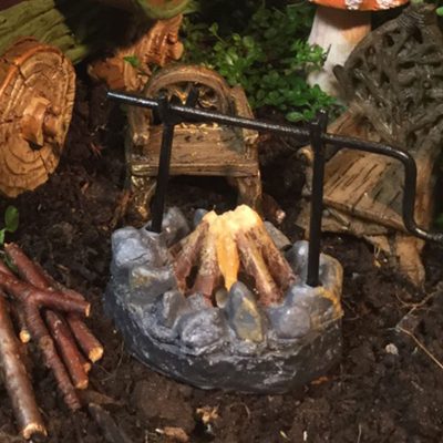 Fairy accessory camp fire with spit roast and two seats and gnome well